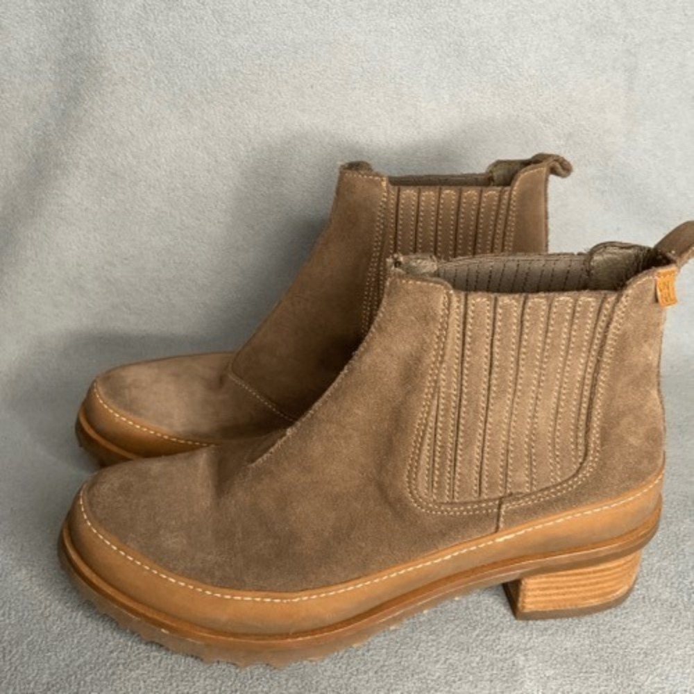 El Naturalista Womens Size 41/US10-10.5 Taupe/Beige Kentia Heeled Ankle Boots